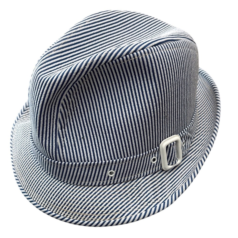 VTG 1950s Knox New York Fedora Hat Blue White Railroad Stripe Size 7 1/2 Union